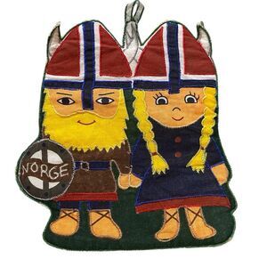 Vintage Norwegian Norge Norway Viking 100% Cotton Cloth Pot Holder Wall Hanging